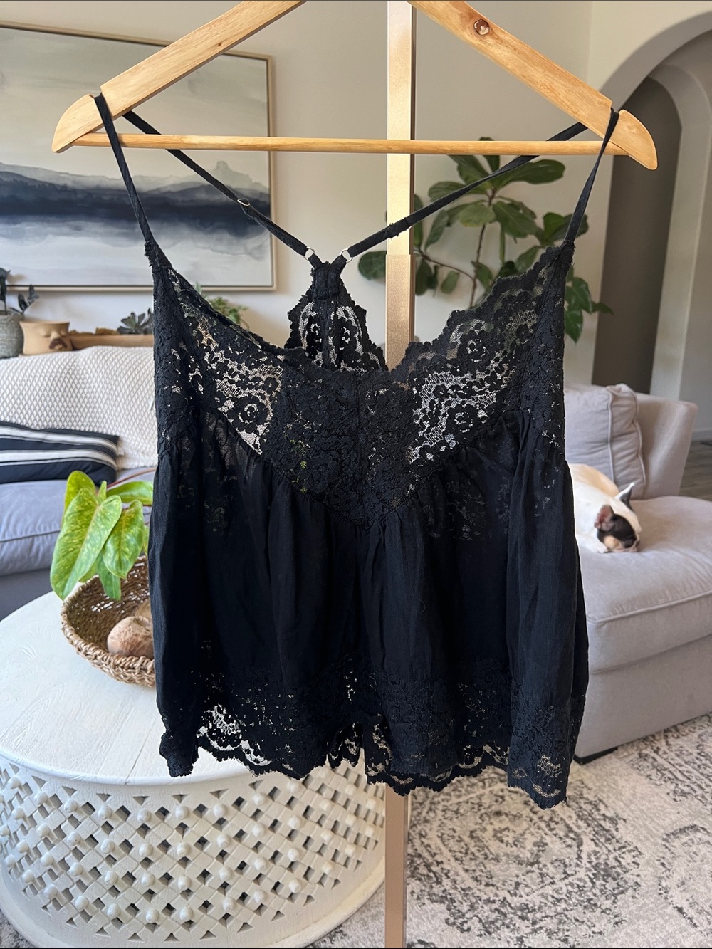 Free People Black Lace Trim Tank Top